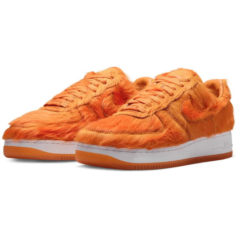 Nike Air Force 1 Orange Shaggy-Textured Low-Top Sneakers