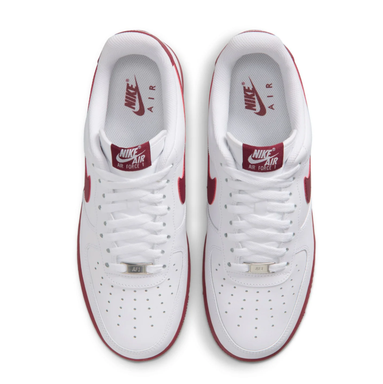 Nike Air Force 1 White and Burgundy Low-Top Sneakers