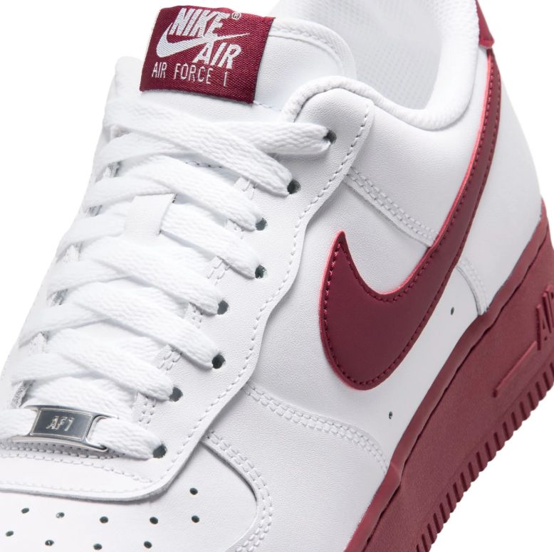 Nike Air Force 1 White and Burgundy Low-Top Sneakers