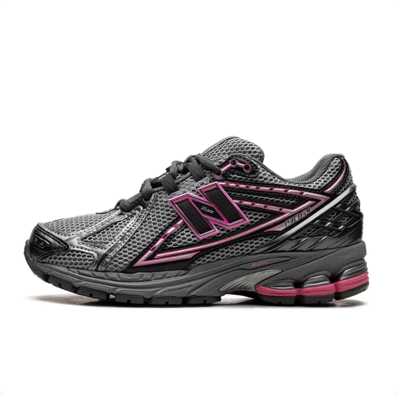 New Balance 1906R Grey and Black Sneakers with Pink Accents