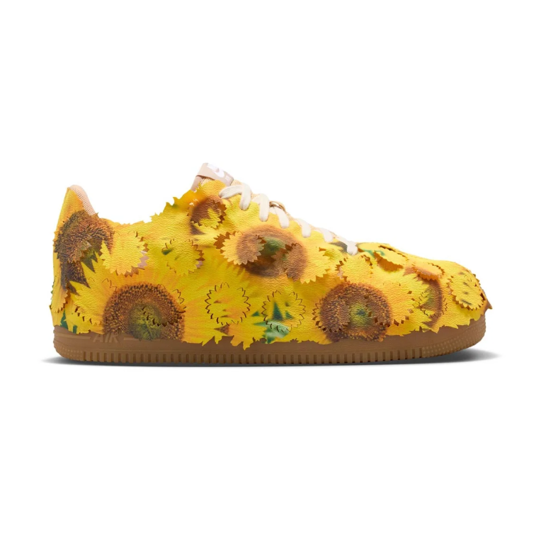 Yellow Sunflower Appliqué Low-Top Sneakers with Brown Soles