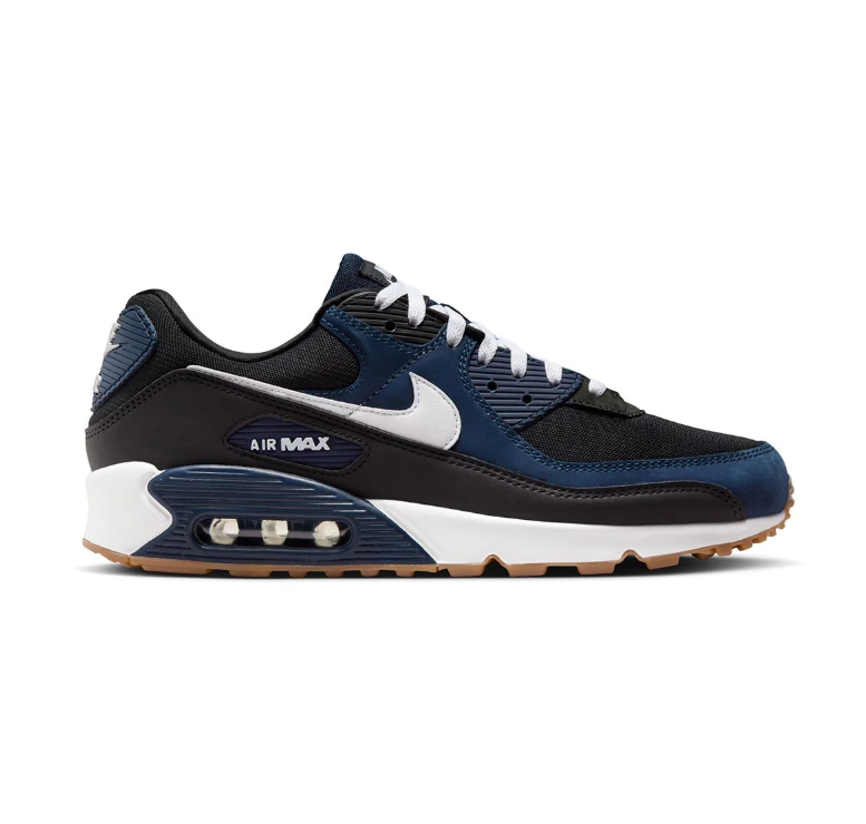 Nike Air Max 90 Black and Navy Sneakers with Gum-Colored Outsole