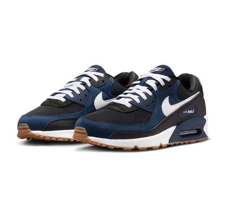 Nike Air Max 90 Black and Navy Sneakers with Gum-Colored Outsole
