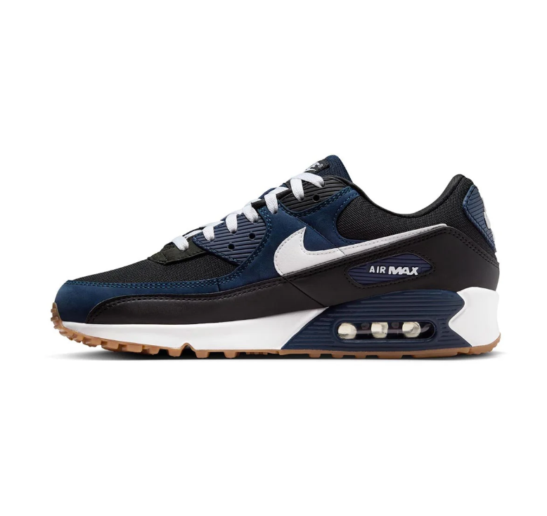 Nike Air Max 90 Black and Navy Sneakers with Gum-Colored Outsole