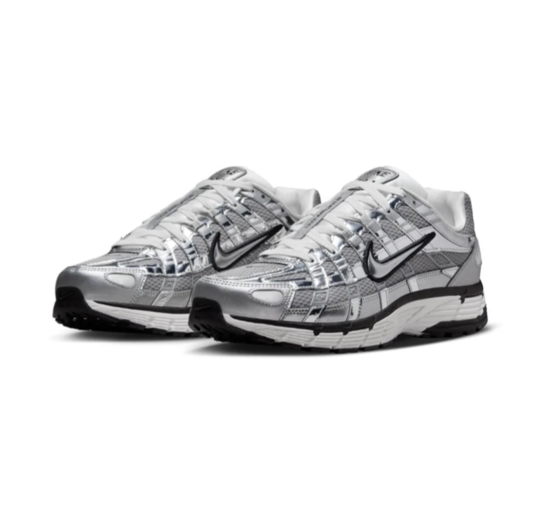 Nike P-6000 Silver and Grey Sneakers with Black Accents