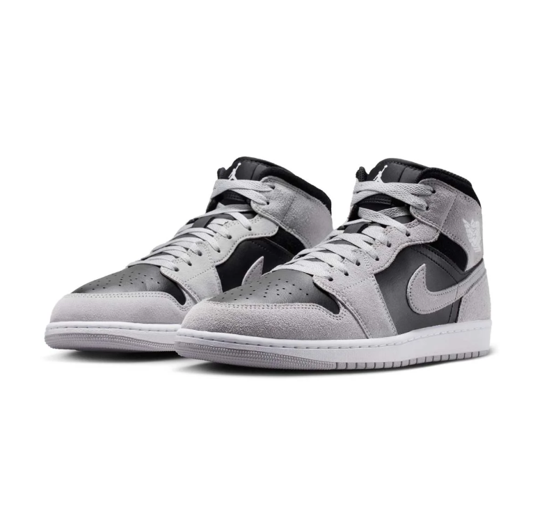 Air Jordan 1 Mid Black and Light Grey Sneakers
