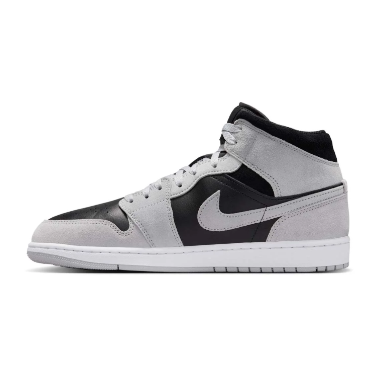 Air Jordan 1 Mid Black and Light Grey Sneakers