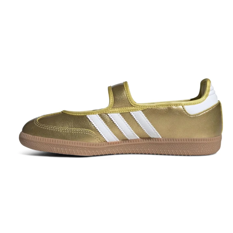 Adidas Samba Gold-Tone Mary Jane Shoes with White Stripes