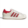 Adidas Superstar White and Red Sneakers with Black-Outlined Stripes