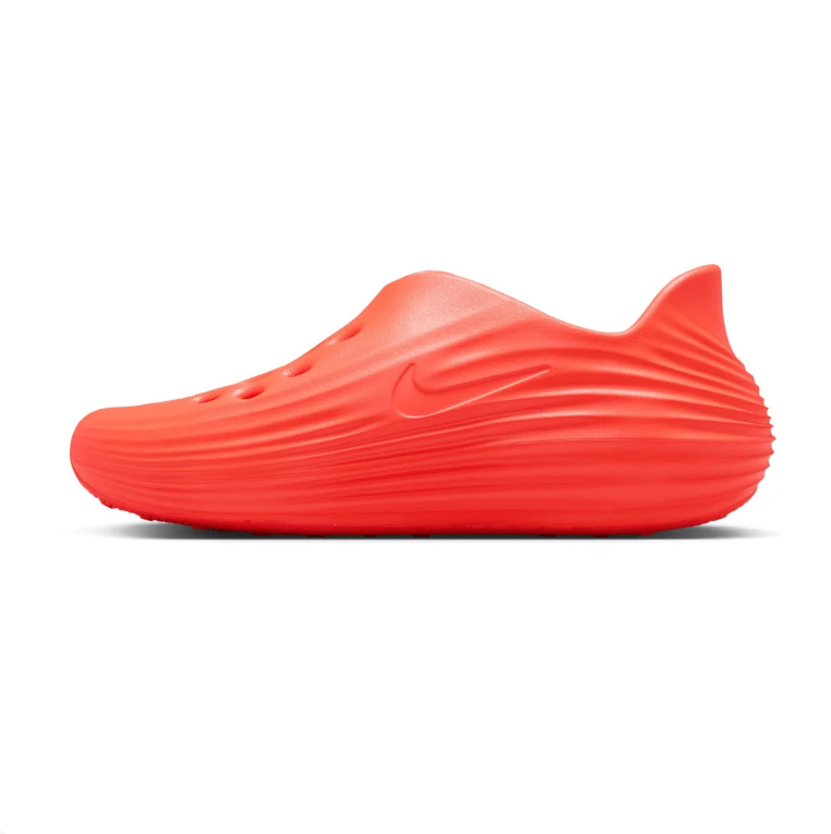 Nike Bright Red Slip-On Clogs with Sculpted Ripple Detailing