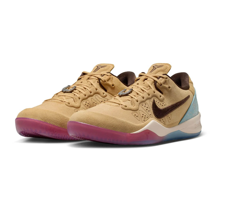 Nike Tan Low-Top Sneakers with Brown Swoosh and Multicolor Sole