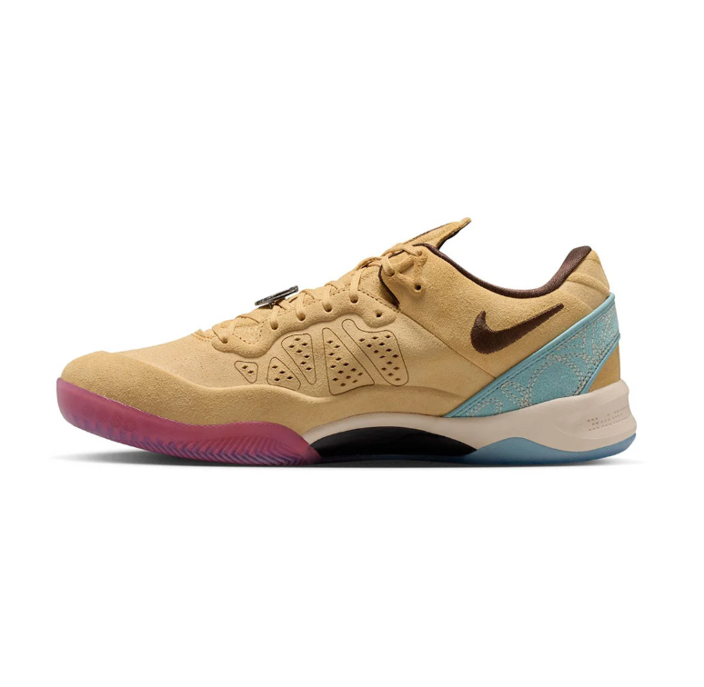 Nike Tan Low-Top Sneakers with Brown Swoosh and Multicolor Sole