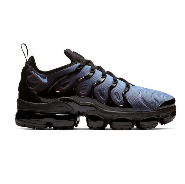 Nike Blue-Grey and Black Sneakers with Sculpted Panels and Segmented Sole
