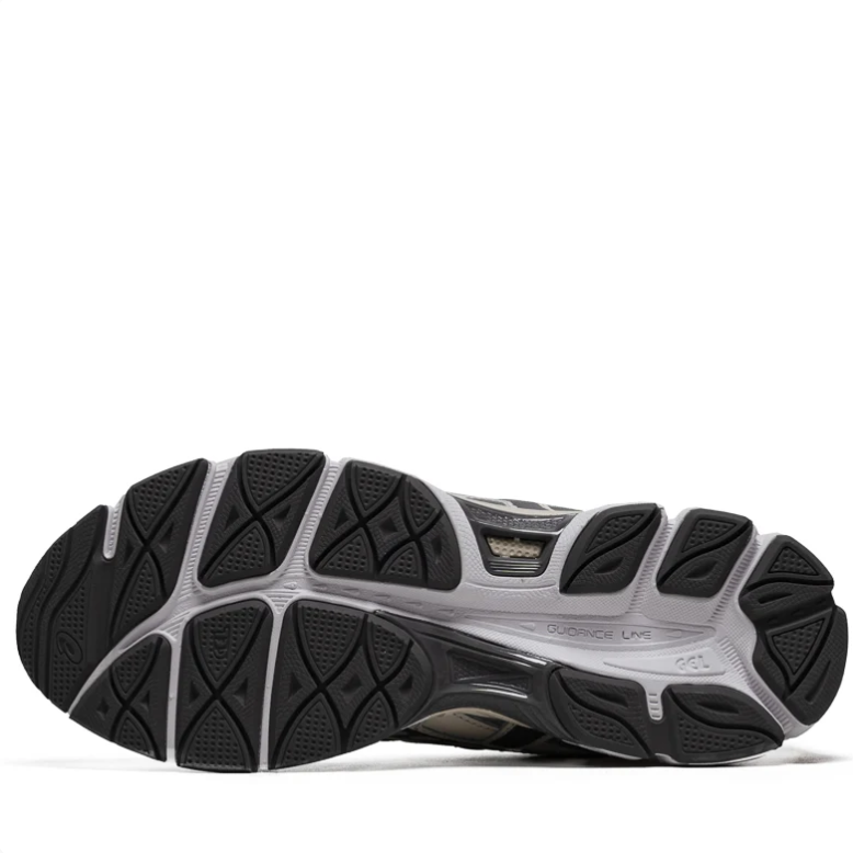ASICS Cream and Silver Mesh Sneakers with Black Stripes and Burgundy Accents