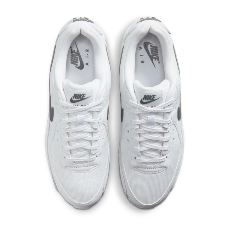 Nike Air Max White Sneakers with Dark Grey Swoosh and Visible Heel Window