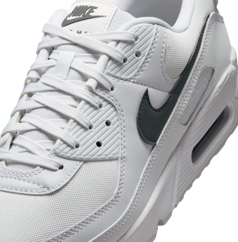 Nike Air Max White Sneakers with Dark Grey Swoosh and Visible Heel Window
