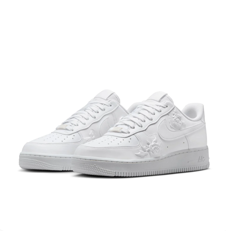 Nike White Low-Top Sneakers with Raised Rose Details