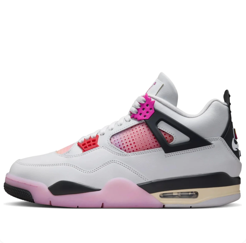 Jordan White and Pink Sneakers with Gradient Panels and Black Accents
