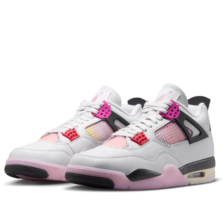 Jordan White and Pink Sneakers with Gradient Panels and Black Accents