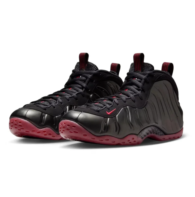 Nike Black and Burgundy Sneakers with Sculpted Wave Panels