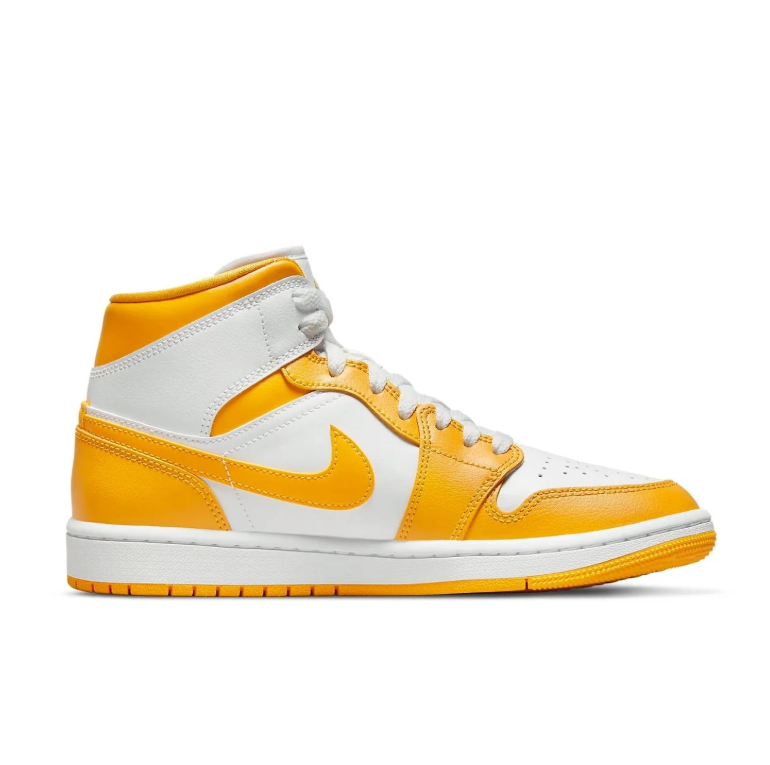 Jordan White and Golden Yellow Mid-Top Sneakers with Matching Swoosh