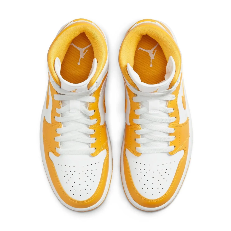 Jordan White and Golden Yellow Mid-Top Sneakers with Matching Swoosh