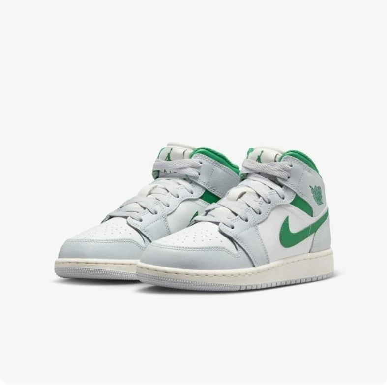Jordan White and Light Grey Mid-Top Sneakers with Green Accents