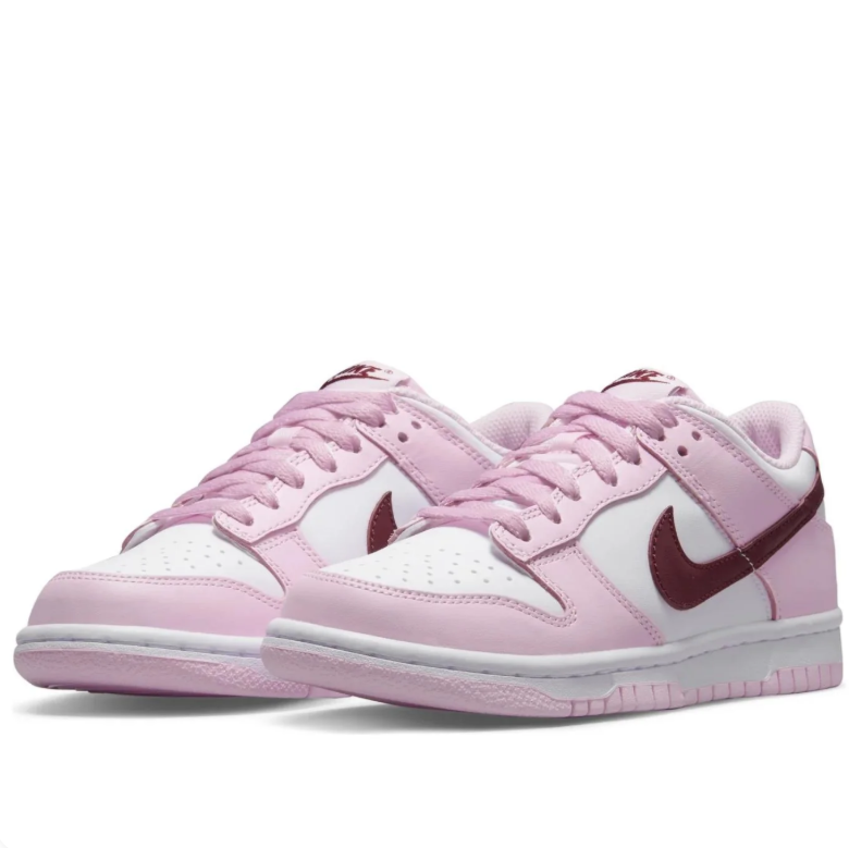 Nike White and Pale Pink Low-Top Sneakers with Burgundy Swoosh