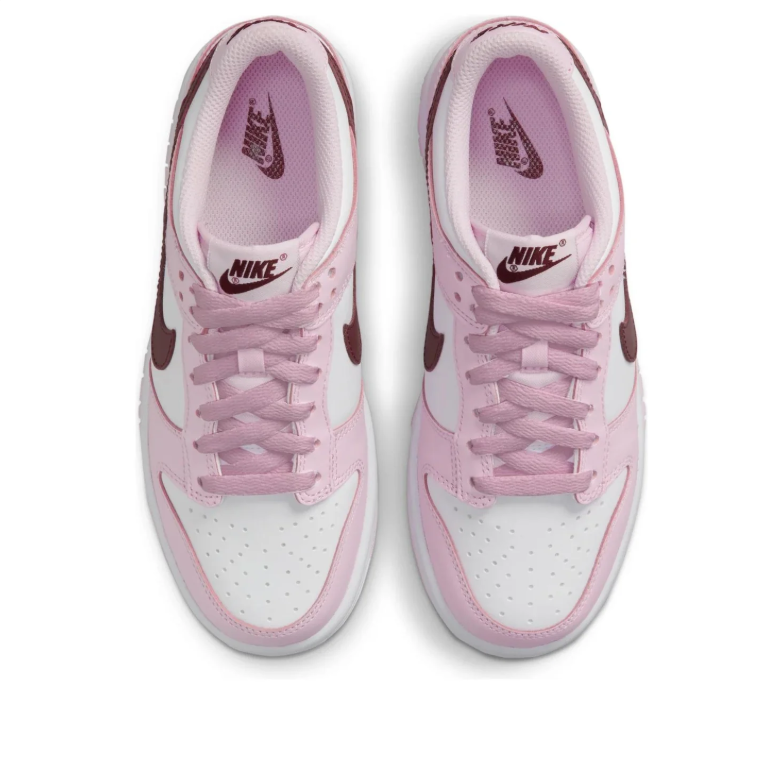 Nike White and Pale Pink Low-Top Sneakers with Burgundy Swoosh