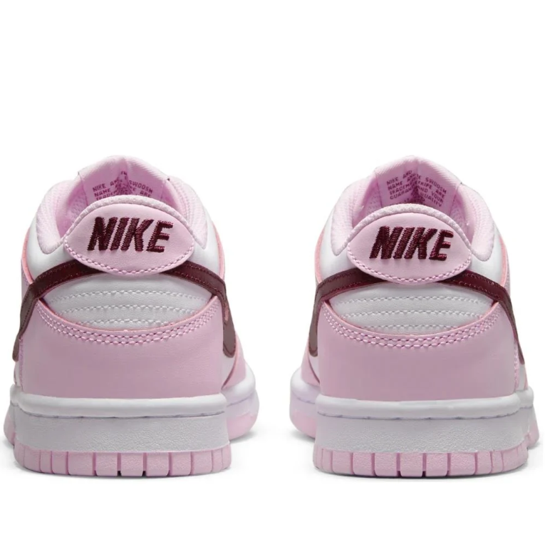 Nike White and Pale Pink Low-Top Sneakers with Burgundy Swoosh