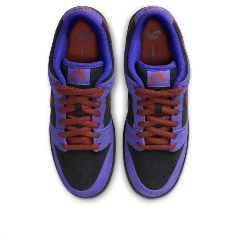 Nike Purple and Black Low-Top Sneakers with Rust Brown Swoosh and Gum-Tone Sole