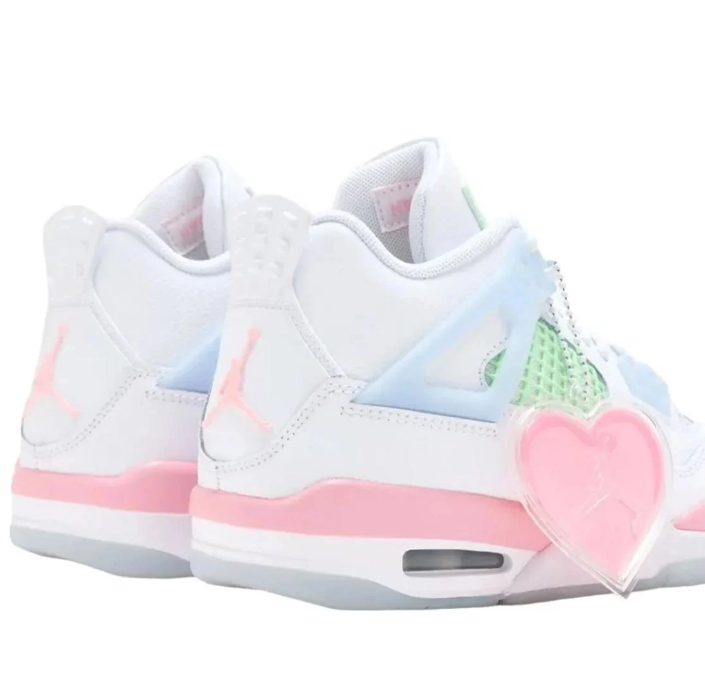 Jordan White Sneakers with Mint Green, Pastel Blue and Pink Details