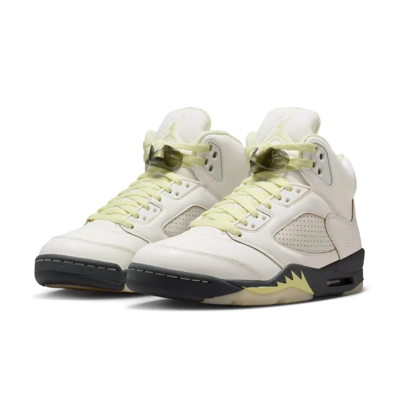 Jordan Off-White High-Top Sneakers with Pale Yellow Accents and Black Midsoles