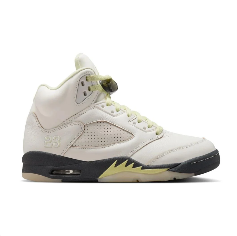 Jordan Off-White High-Top Sneakers with Pale Yellow Accents and Black Midsoles