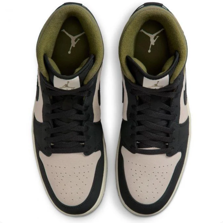 Jordan Black and Beige High-Top Sneakers with Olive Green Collars