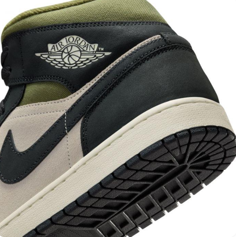 Jordan Black and Beige High-Top Sneakers with Olive Green Collars