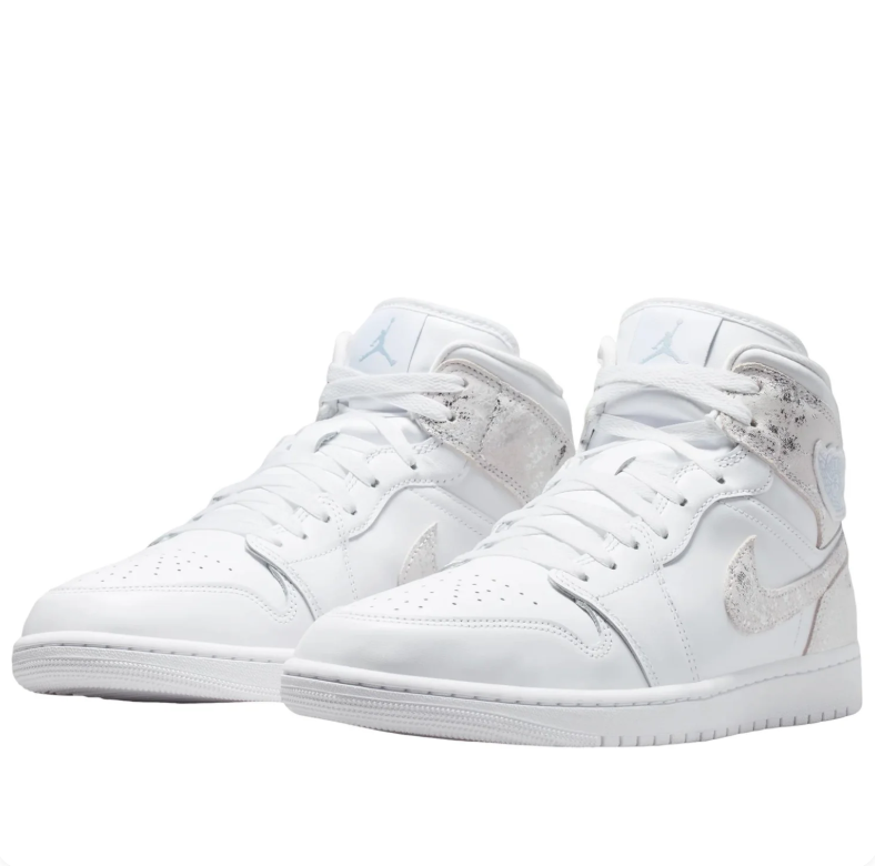 Jordan White High-Top Sneakers with Silver-Tone Accents and Pale Blue Details