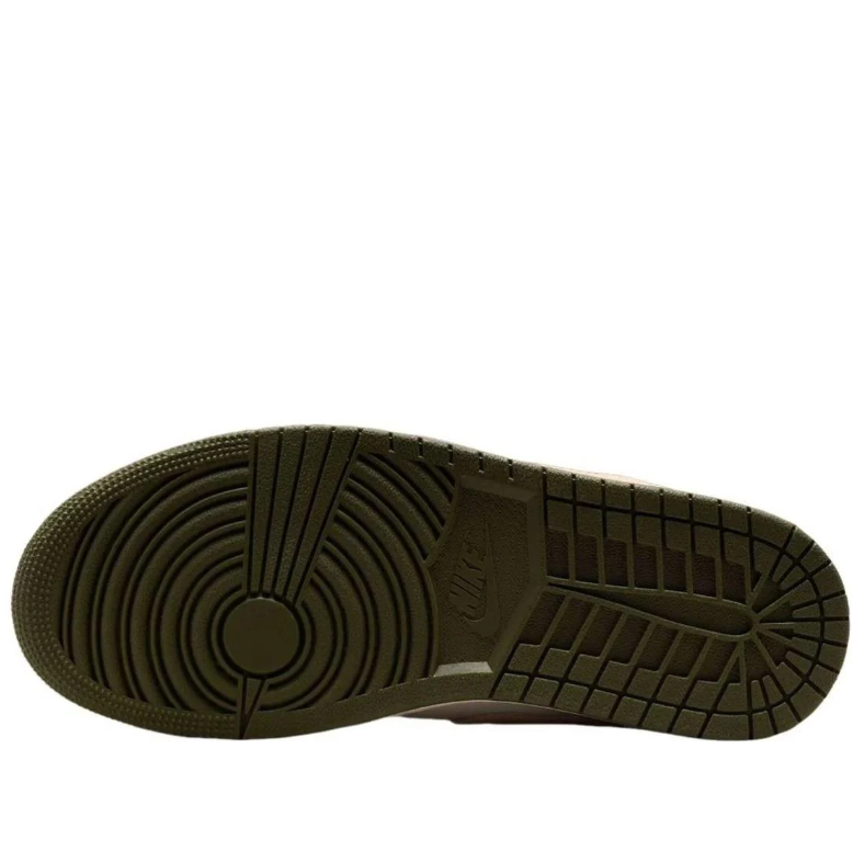 Jordan Off-White Low-Top Sneakers with Peach Swooshes and Olive Laces