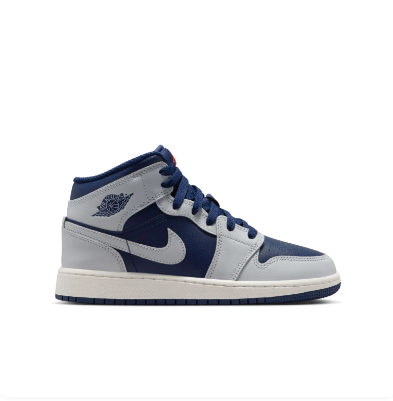 Jordan Navy Blue and Light Gray High-Top Sneakers with Red Jumpman Details