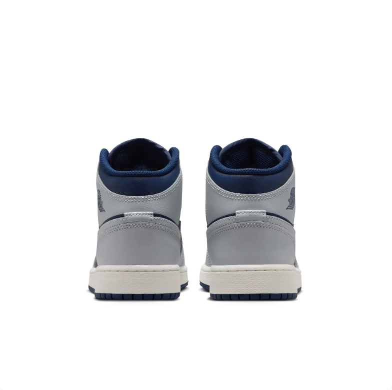 Jordan Navy Blue and Light Gray High-Top Sneakers with Red Jumpman Details