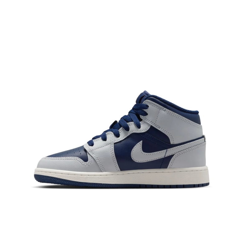 Jordan Navy Blue and Light Gray High-Top Sneakers with Red Jumpman Details